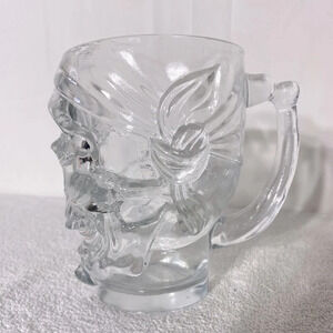 Vintage Luminarc USA Large Clear Glass Skull Mug